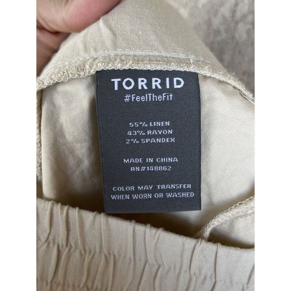Torrid Crop Pull On Wide Leg Stretch Linen Blend Pant Size 00/M-L - Khaki - Picture 9 of 10
